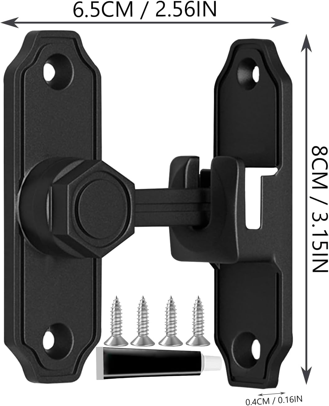 Sliding Barn Latch, Heavy Duty Door Lock, 3.15x2.56x0.16in Hook with Secure Bolts, Screen Door Hardware, Gate Lock with Sturdy Steel Design, Security Latch for Garage Barn