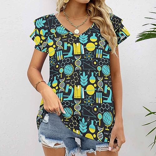 AMRANDOM Womens Short Sleeve Shirts V Neck Lotus Leaf Short Sleeve Tops Summer Blouse Shirts2