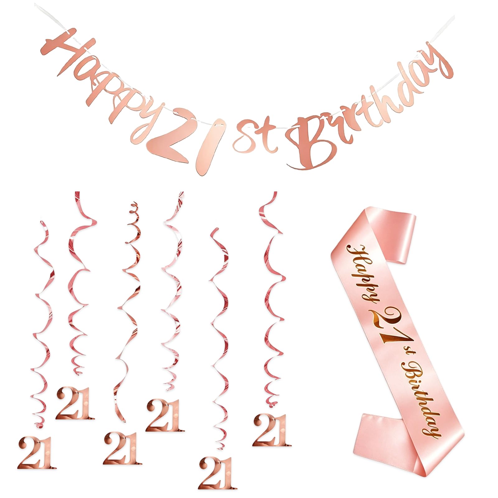 1Pcs Rose Gold 21st Birthday Decorations for Her with 1Pcs 21st Birthday Banners for Her, Hanging Spin, Shoulder Strap, Exquisite 21st Banners for Her, Suitable Girls Party Decorations