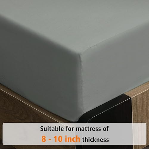 Miniatura 2 de Lirex Sábana bajera ajustable, tamaño Queen, 100% algodón egipcio de 300 hilos, suave y transpirable, color gris oscuro