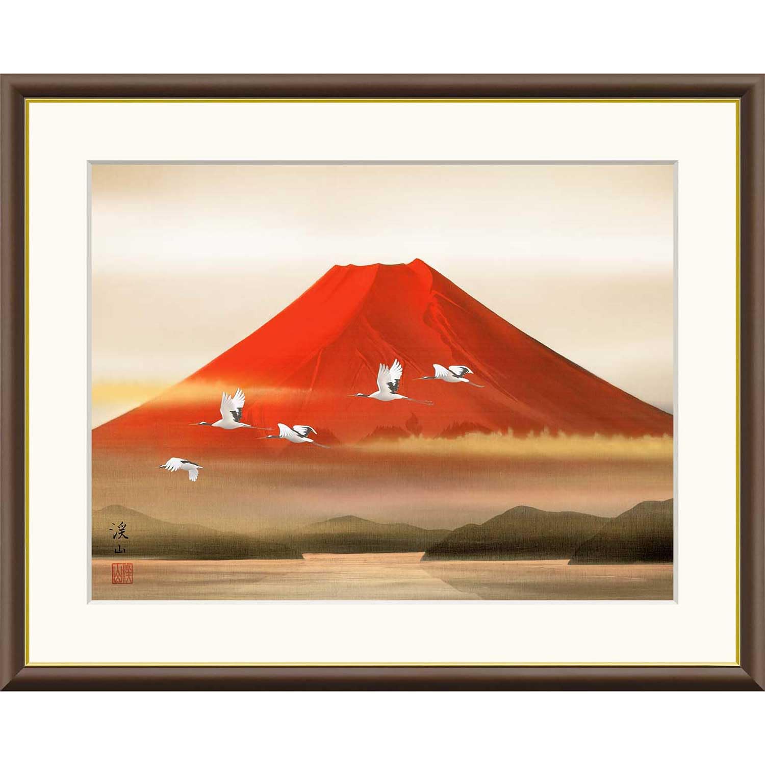 Amazon.co.jp: 晴れの街ギャラリー 絵画 額絵 山水画 『赤富士