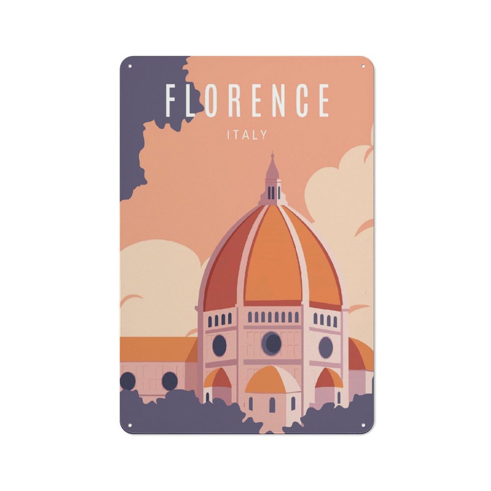 Junmoney Style-21 Tin Wall Plaque 30X20cm With Florence Italy Travel For Hallway Wall, A Decorative Metal Sign For Hallways And Entrance Areas
