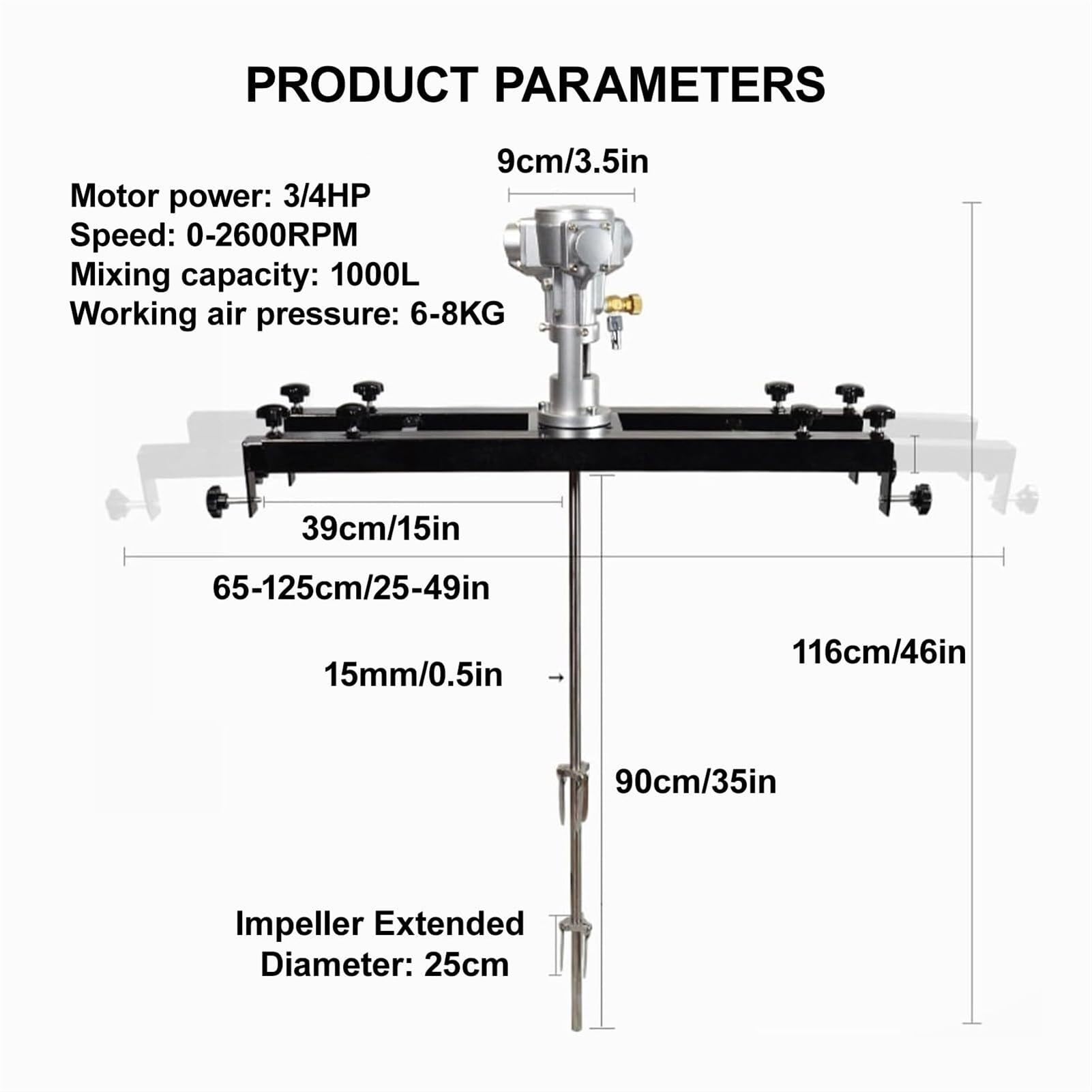 Agitador de tambor comercial, máquina mezcladora de tanque IBC, motor de 5 cilindros, hélice plegable, for agitador de disolvente de tinta, alcance telescópico de 65 a 125 cm