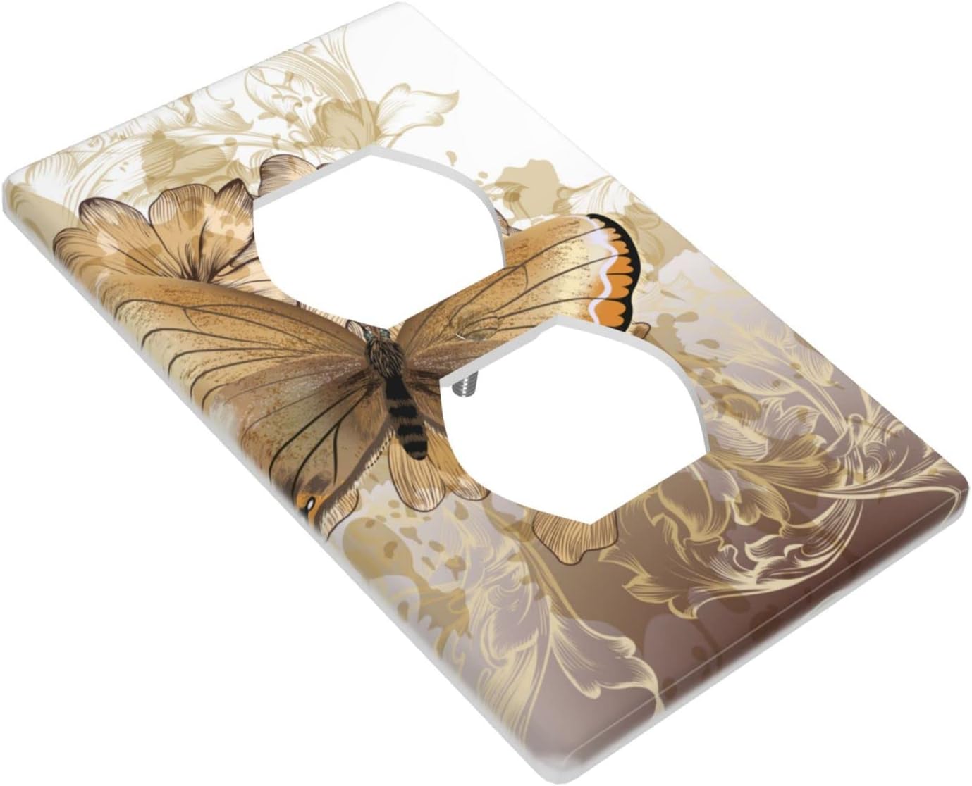 Gold Butterfly Decor Print Light Switch Plate Cover Plastic Wall Plates (Single Gang Electrical Switch Duplex Outlet Cover)