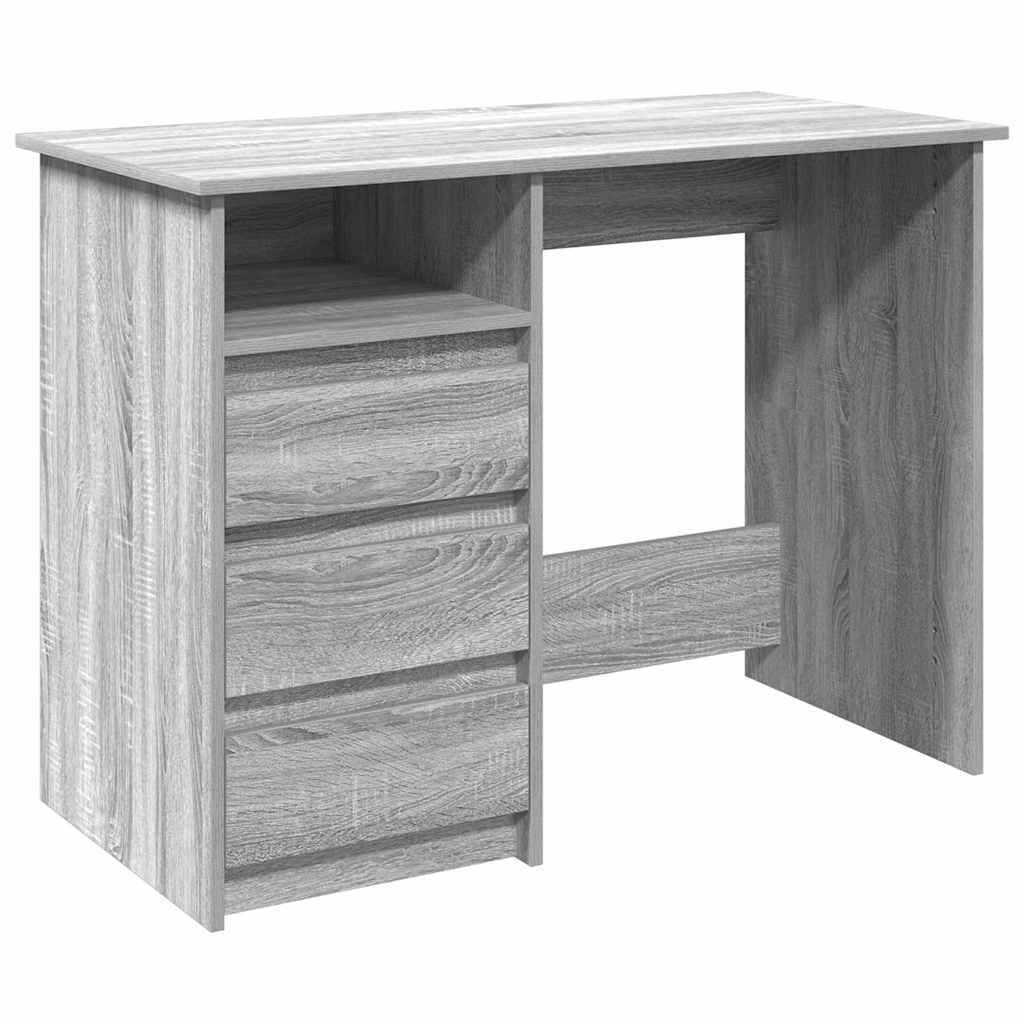 Escritorio gris Sonoma 102 x 50 x 75 cm de madera, mesa de oficina con gran superficie de trabajo y amplio espacio de almacenamiento para carpetas y dispositivos de PC, versátil