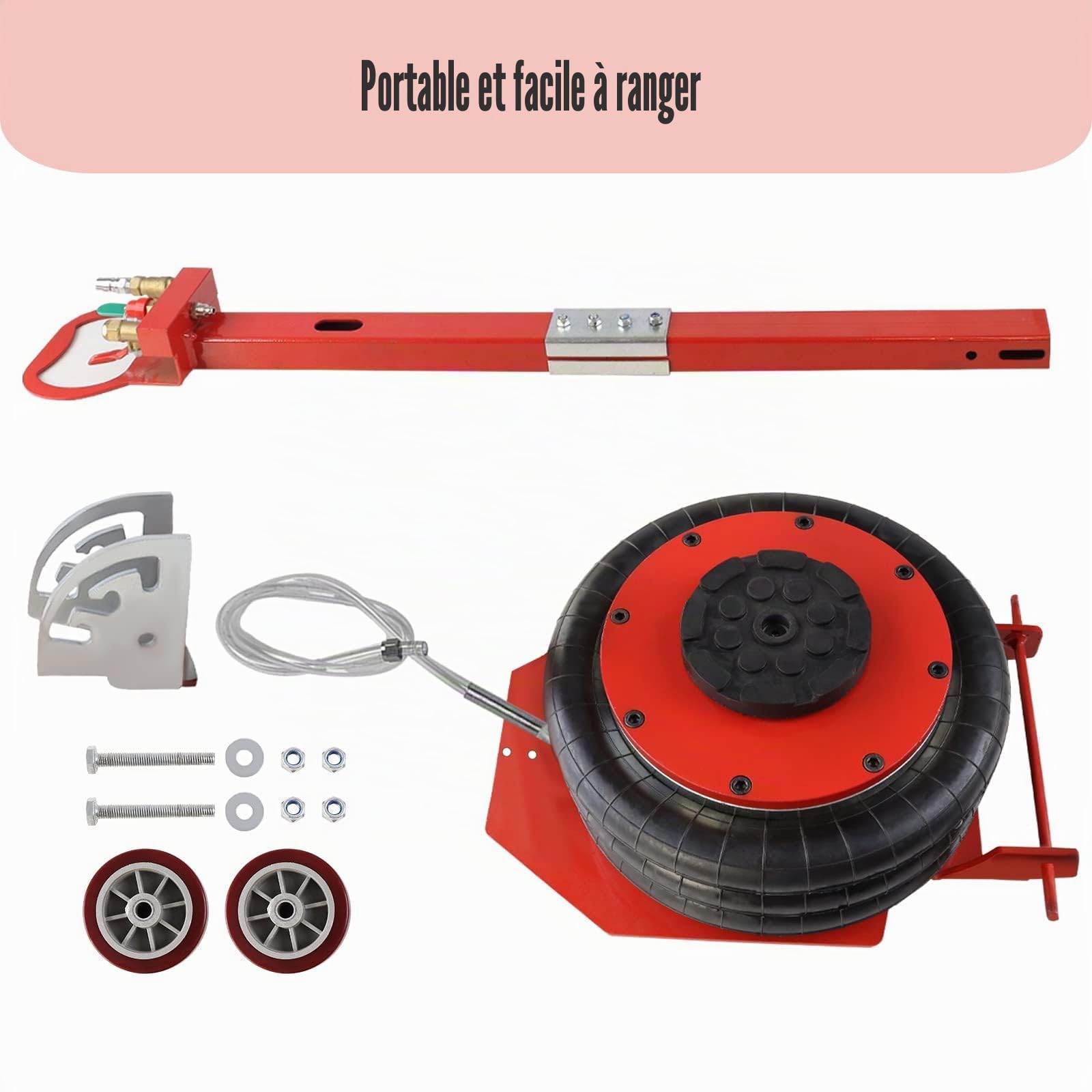 LILIIN Cric pneumatique 3T - Cric pour voiture - Hauteur de levage : 150–400 mm - Cric à air avec poignée, cric pour réparation, en rouge et noir