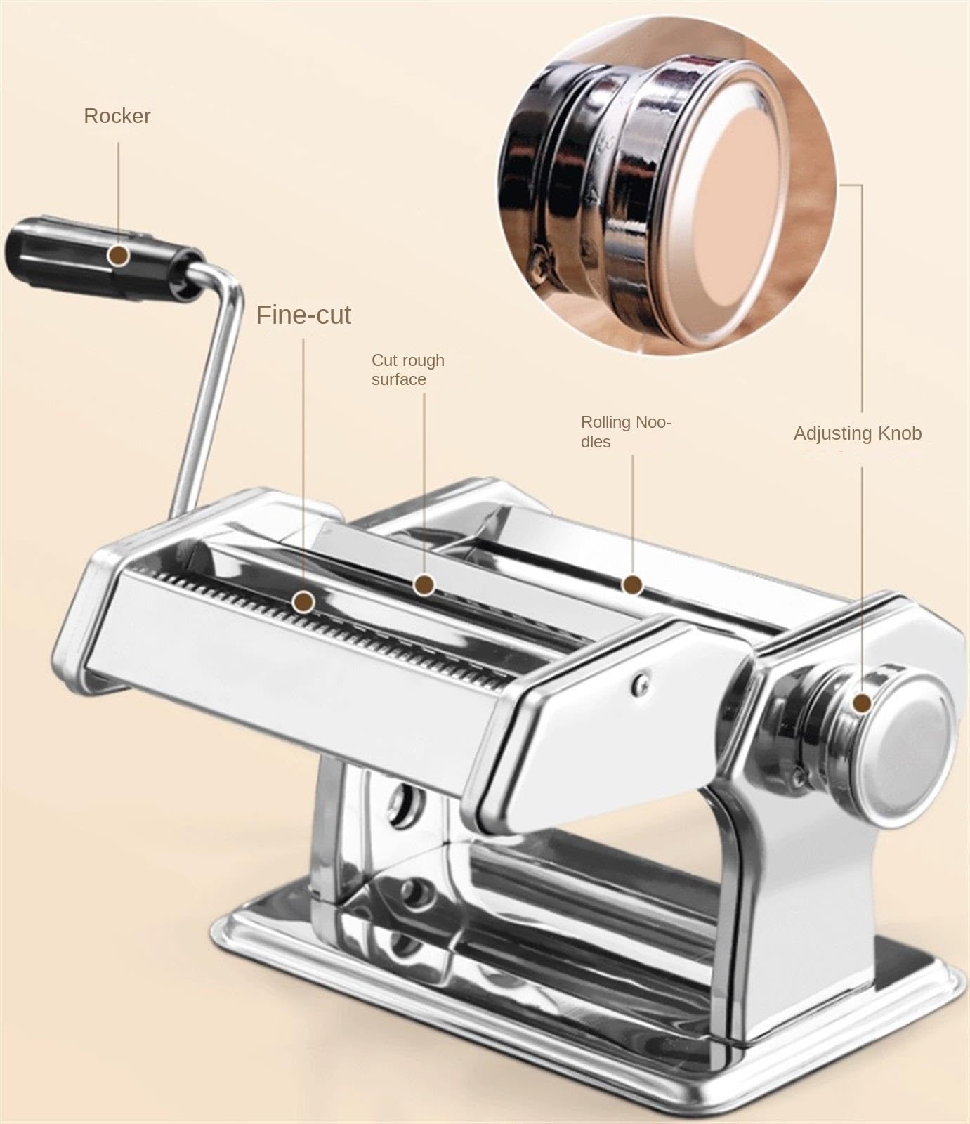 Máquina Pasta Máquina Manual De Fideos Acero Inoxidable para Hacer Pasta con Manivela Ajuste Ajustable Cocina Utensilios