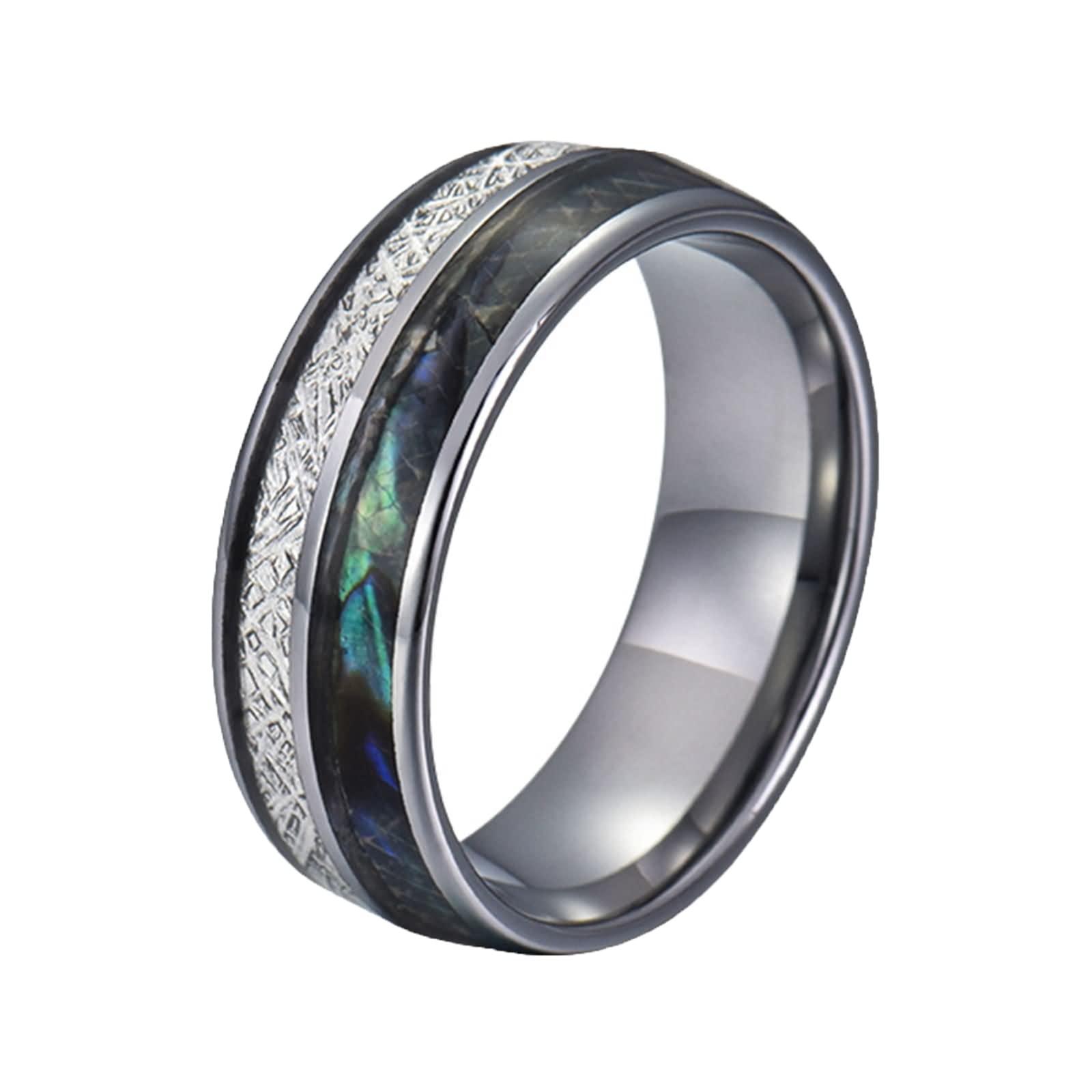 Anello Carburo di Tungsteno Uomo Anello con Conchiglia di Abalone Anelli Uomo Personalizzabili 8MM Anelli Promessa Argento Misura 12-31