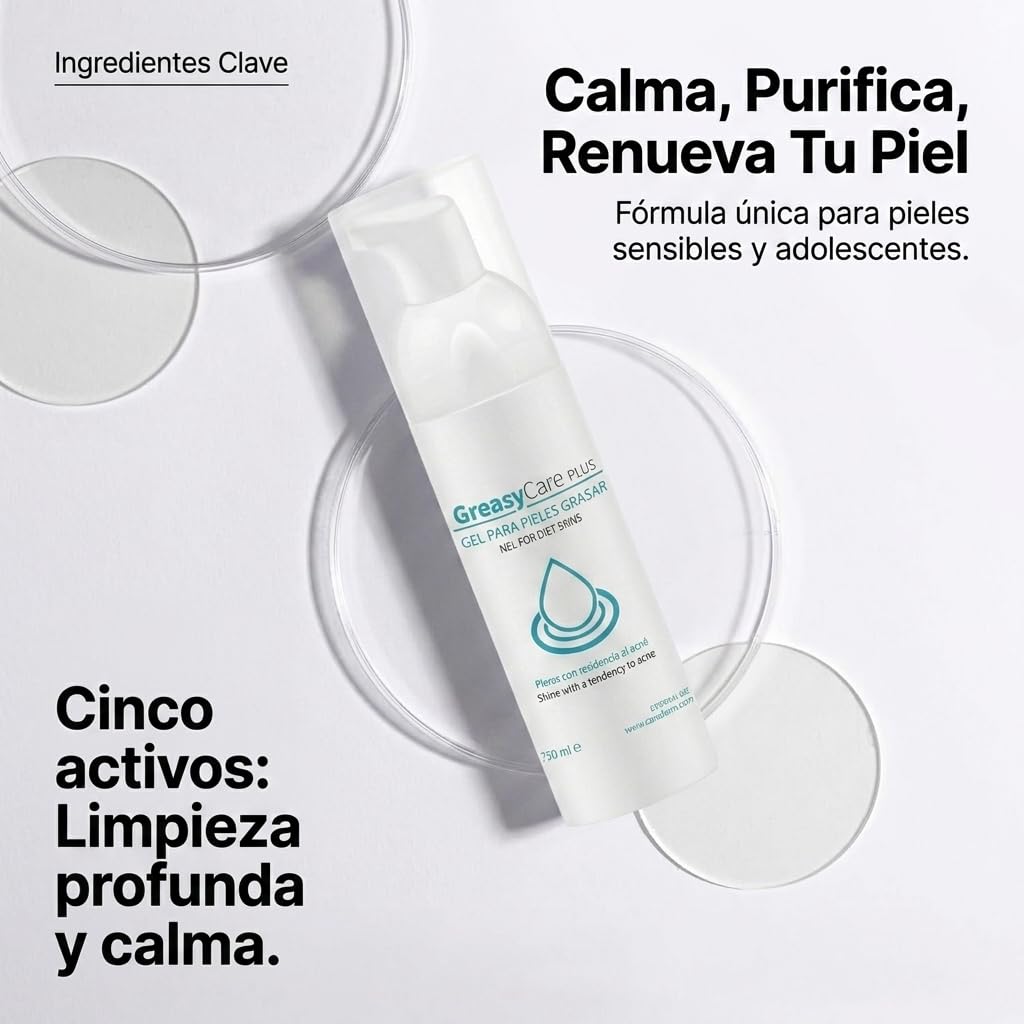 Greasycare Plus Pack | Limpiador Facial en Espuma | Piel Sensible | Control de Sebo | Limpieza Profunda de Poros | Aloe Vera | Niacinamida | Hamamelis y Equinácea | Cuidado Diario (X4)