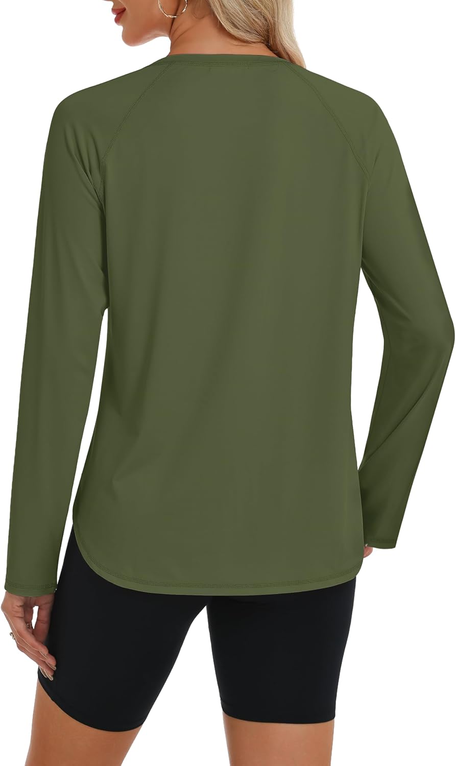 NIASHOT Rash Guard for Women Long Sleeve UV Protection Hiking Tops Green XL | Mesh Panel Design Thumbholes Curved Hem UPF 50+ SPF UV Protection Rash Guard Sun Shirts Lightweight Moisture Wicking Fabric