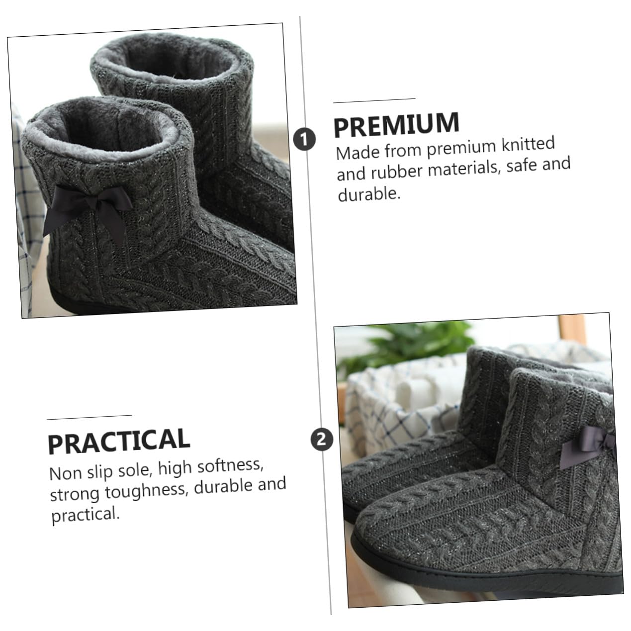 VALICLUD Botas de Invierno para Mujer de Punto y Caucho, Suela Gruesa Antideslizante, Cálidas y Cómodas para Casa, Uso Interior, Tallas 39-40, Color Gris