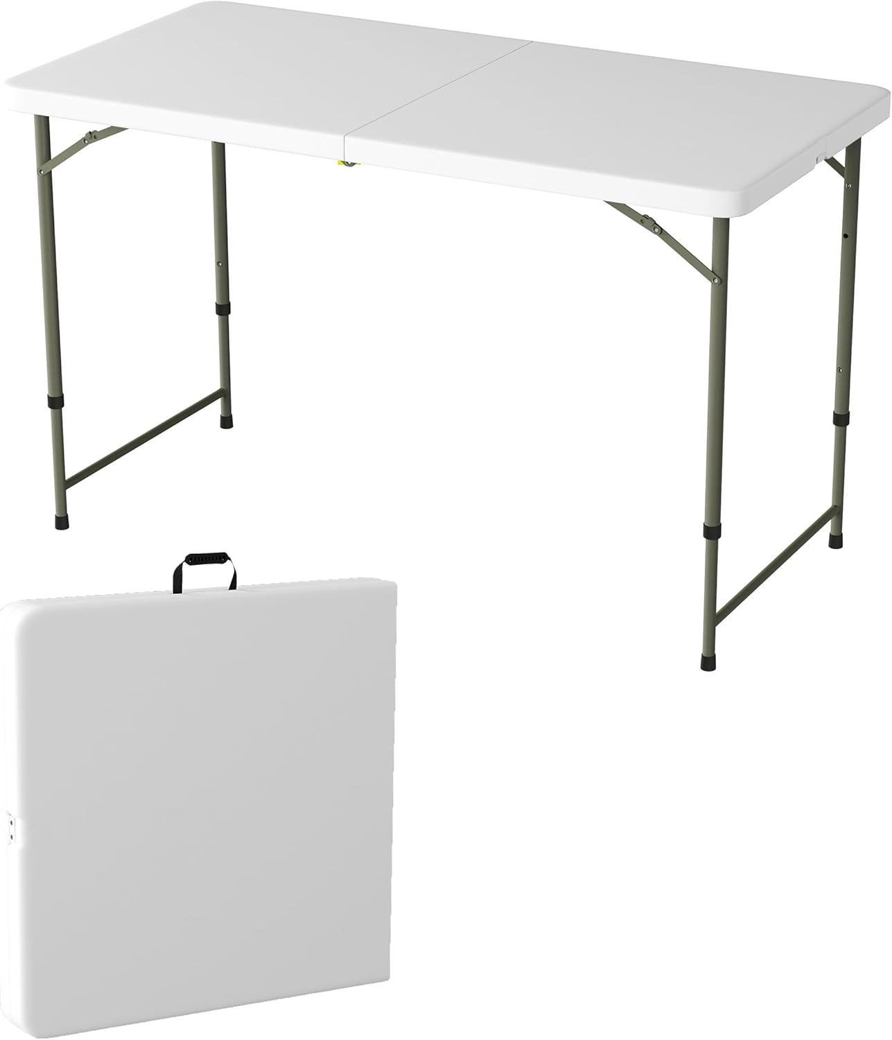 Lavish Home Portable Folding Tables - Lightweight Portable Folding Desk with Adjustable Height - 4-Foot Plastic Indoor and Outdoor Utility Tabletop (Single/White)