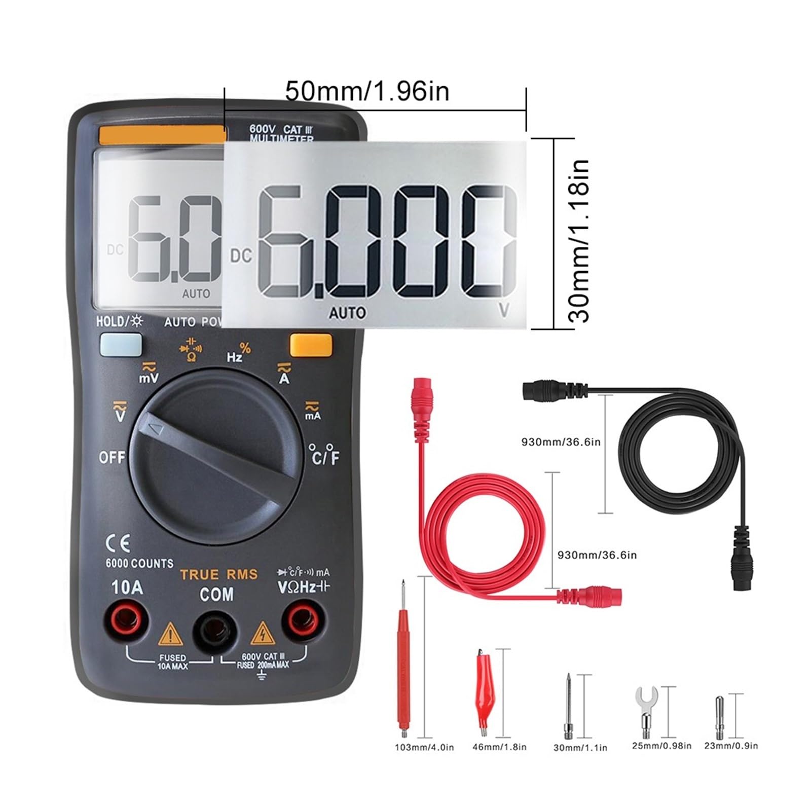 Multímetro Digital 6000 Cuenta AV/DC Amperímetro Voltaje Prueba Transistor Capacitor Tester Lcr Meter Testers Análisis Detección Preciso Exhaustivo(Black pro)