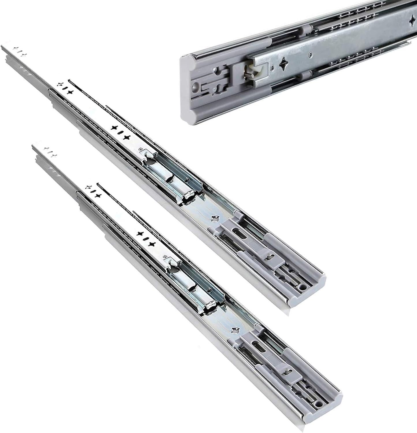 prowadnice szuflad 550 mm wytrzymałe prowadnice szuflad z cichym domykiem, prowadnice do szuflad z łożyskami kulkowymi, pełne wysuwanie do szuflad w szafkach metalowych Szyny do szuflad