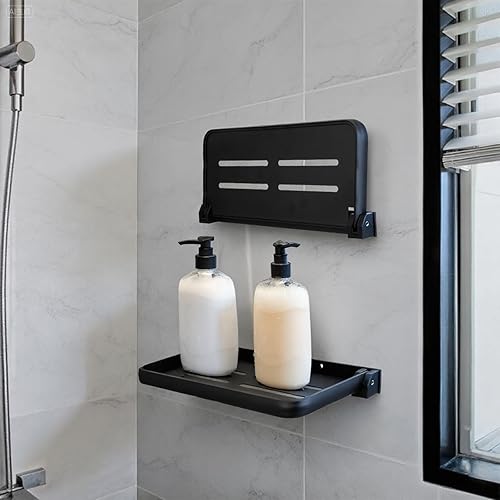 Miniatura 2 de 2 estantes de baño, sin taladro, para montar en la pared, plegables, pequeños estantes adhesivos de metal flotantes para lavandería, inodoro, ducha,