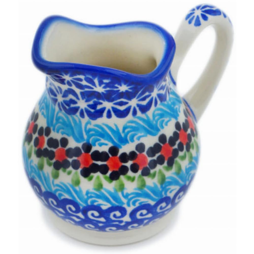 Authentic Polish Pottery Creamer in Cheerful Poppies Design Handmade in Boles?awiec Poland by Ceramika Bona + Certificate of Authenticity