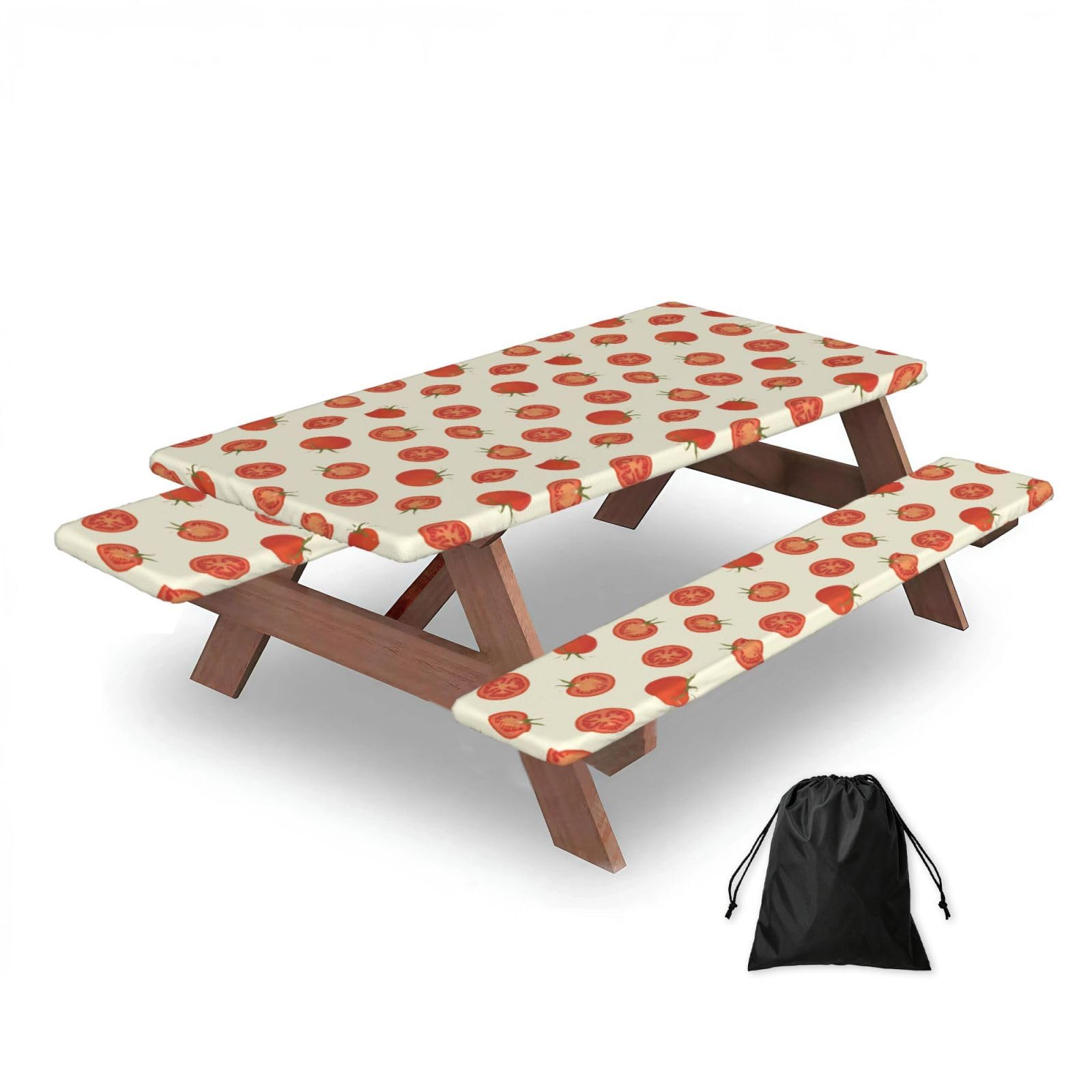 Dopklna As Picture Tomato Fruit Lover, Picnic Table Cover With Bench Covers -Waterproof Elastic Fitted Tablecloth For Garden Camping Patio 76X152cm