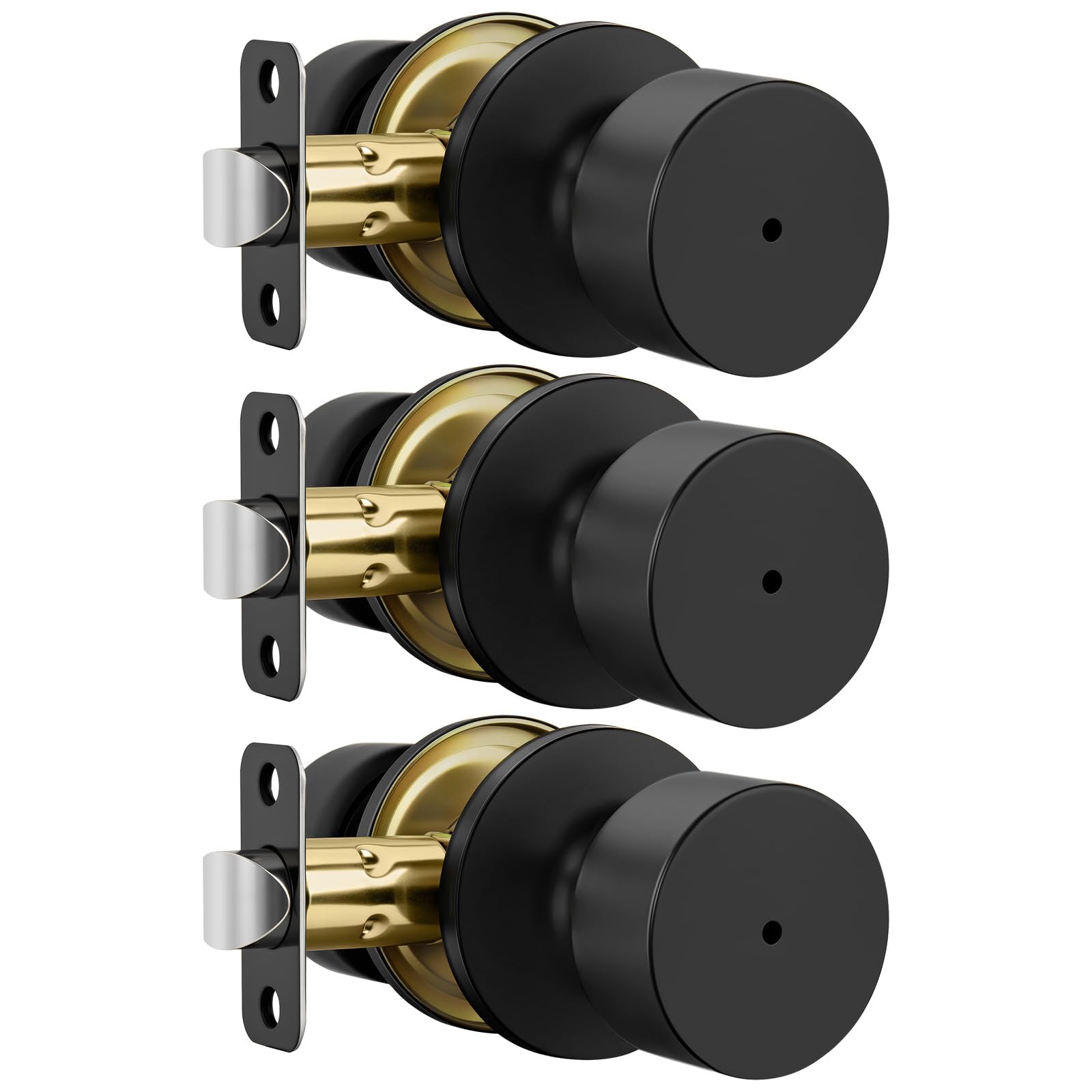 Matte Black Door Knobs - 6 Pack Privacy Locks -15