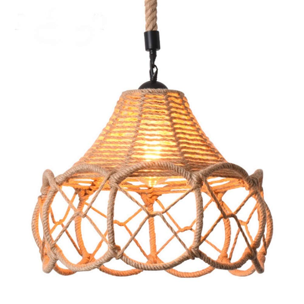 Lampe à suspension rétro avec abat-jour en métal et corde de chanvre pour décoration café