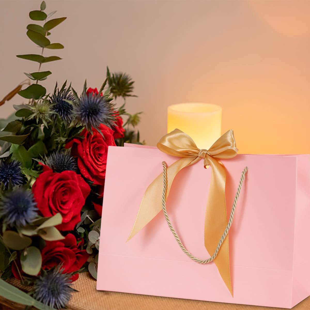 Lot De 2 Grands Sacs Cadeaux Verticaux HONTIUS 40x30x12,5 Cm | Avec Cartes Et Papier De Soie | Pour Anniversaire, Mariage