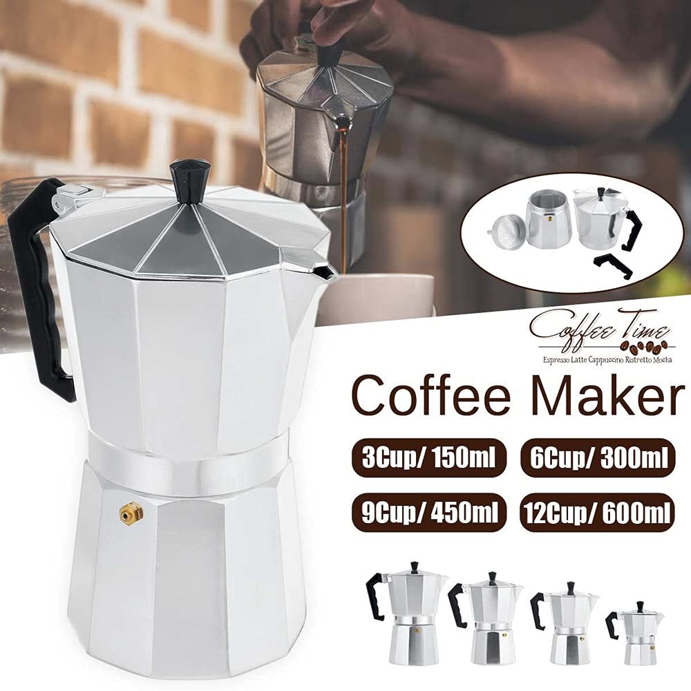 Caffettiera in Alluminio per Moka, Espresso, bollitore per caffè, Cafetera, casa, Esterno (9 tazze/450 ml) (Un Colore, 6 tazze/300 ml)