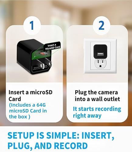 Miniatura 5 de Cargador USB de cámara oculta HD 1080P - Mini cámara espía con tarjeta SD de 64 G, detección de movimiento, grabación de bucle de video de sonido y