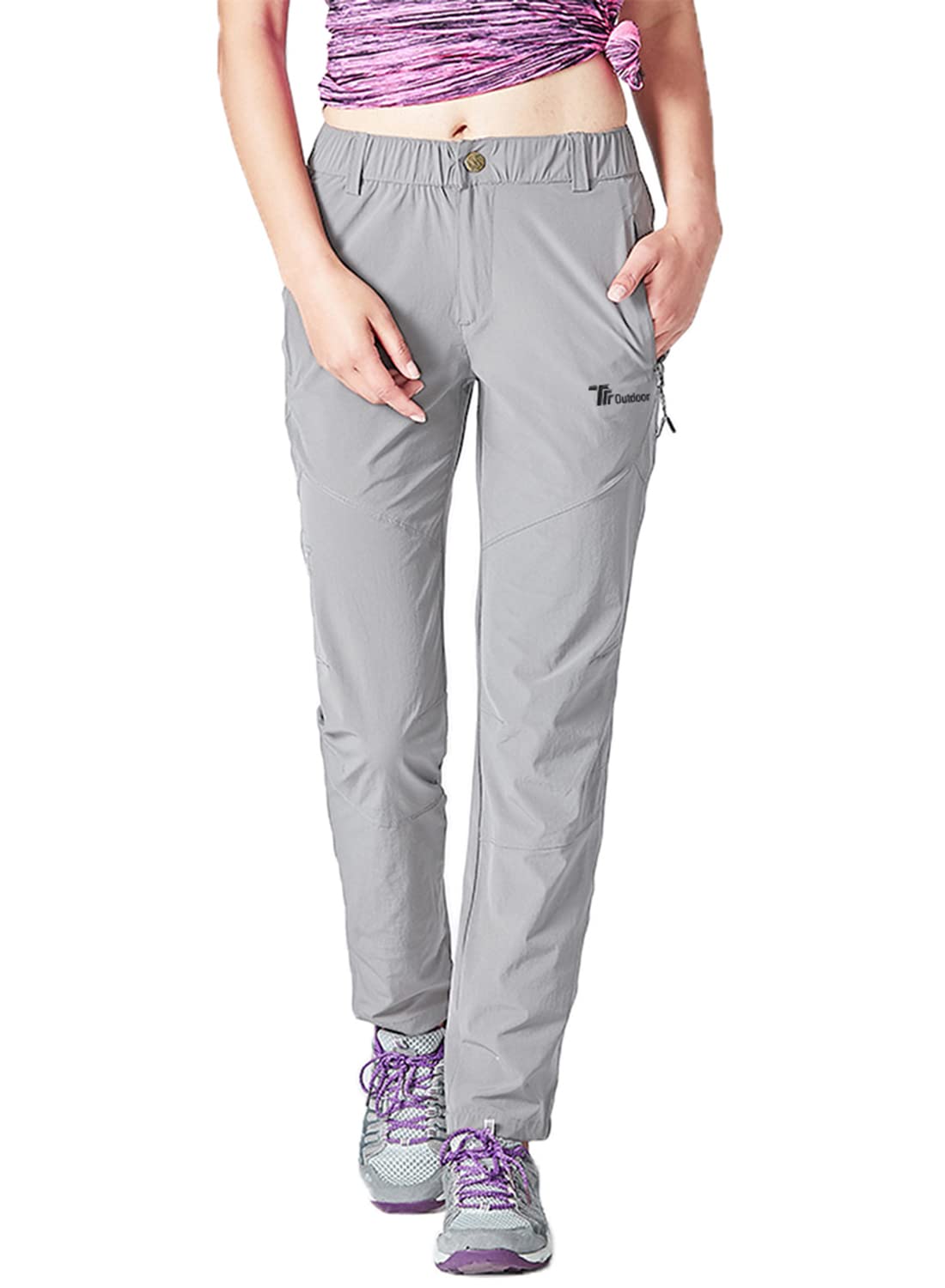 YSENTO Pantalones de senderismo para mujer, impermeables, de secado rápido, elásticos, con bolsillos con cremallera