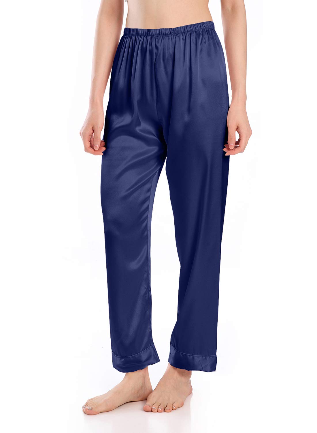 Wantschun Womens Satin Silk Sleepwear Long Pajamas Pants Nightwear Loungewear Pj Bottoms Trousers Dark Blue,Medium