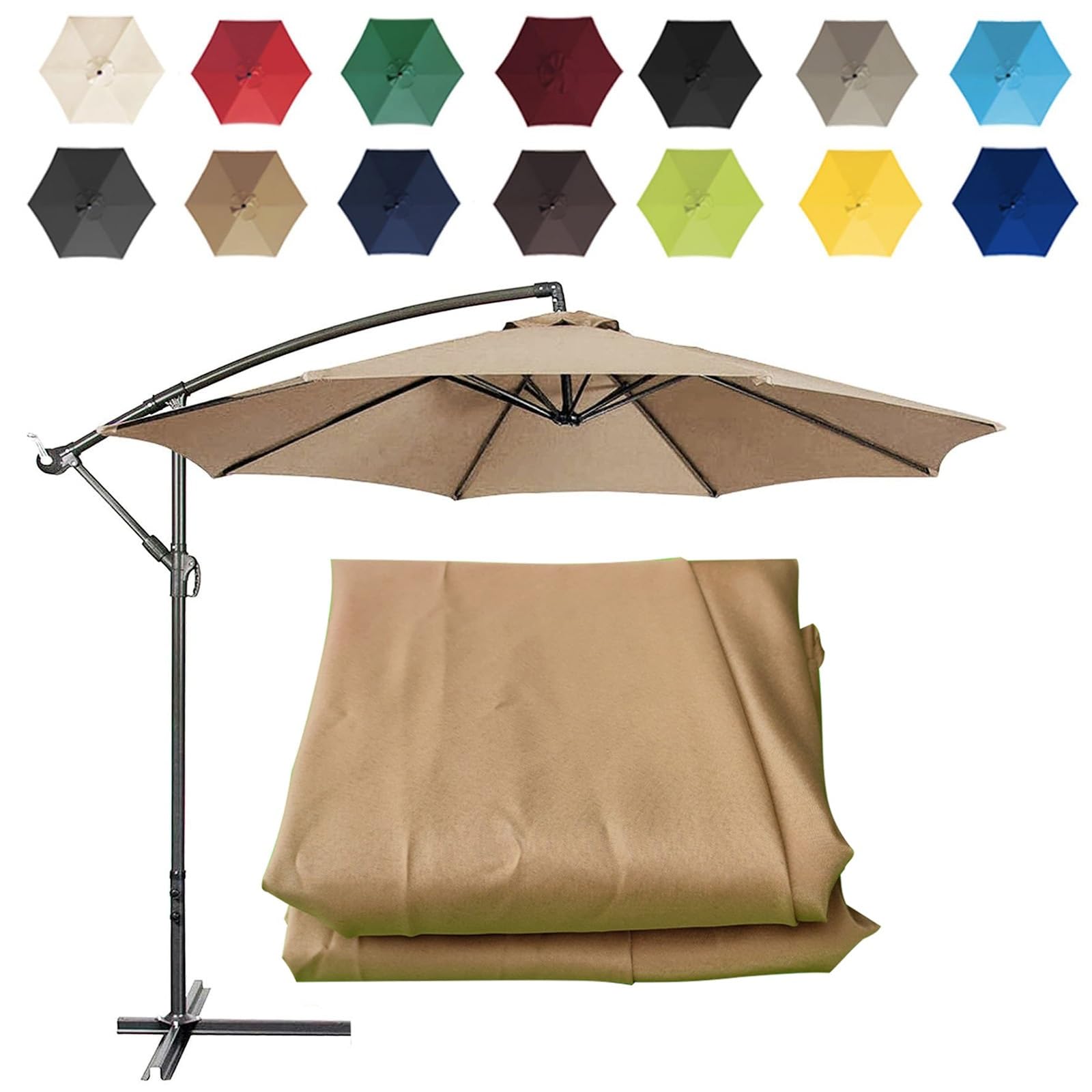 2/2.7/3m Umbrella Replacement Cloth, UV Protection Replacement Parasol Fabric Canopy, 6 Arms/8 Arms Garden Parasol Canopy Cover, For Patio Sun Umbrella, Cantilever Parasols ( Color : Khaki , Size : (6