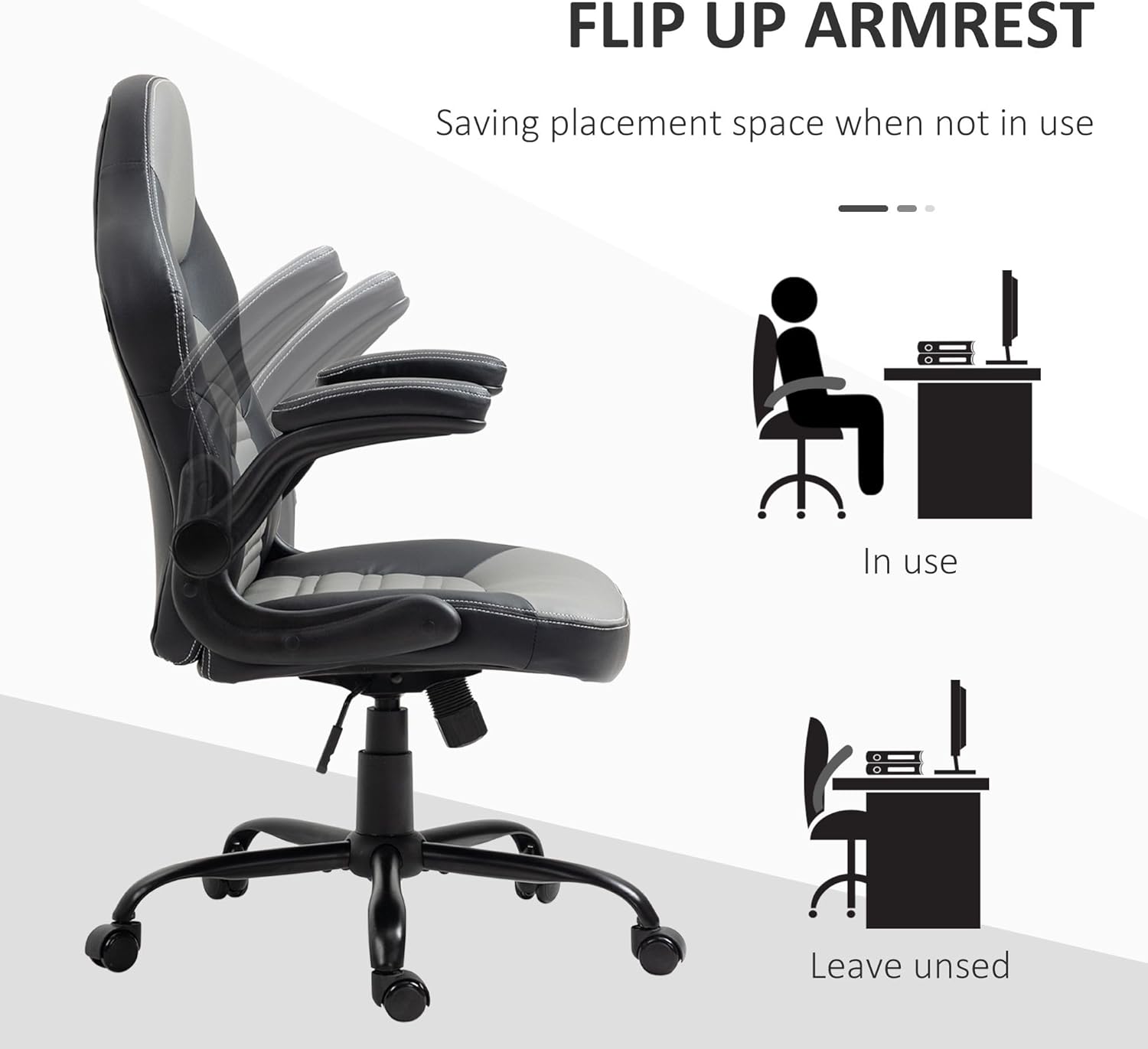 28x35x49in 335lb Premium Gaming Chair with Adjustable High-Back Lumbar Support with 360-Degree Swivel Flip-Up Armrest Caster Wheels Silver