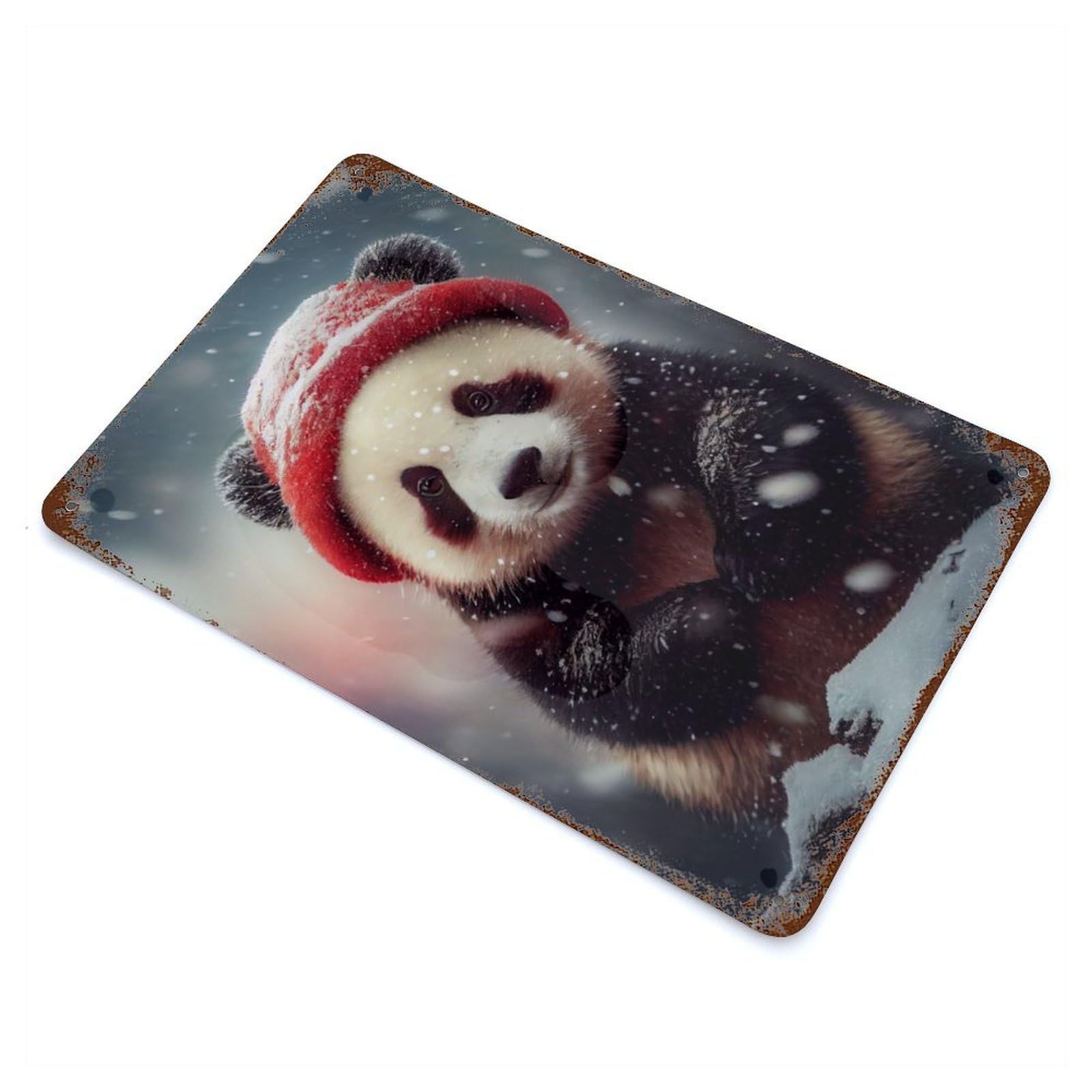 Panda Snow Vintage Wall Sign 11.8"x7.9", Rust Effect Metal Decor for Living Room, Hallway And Home Decor