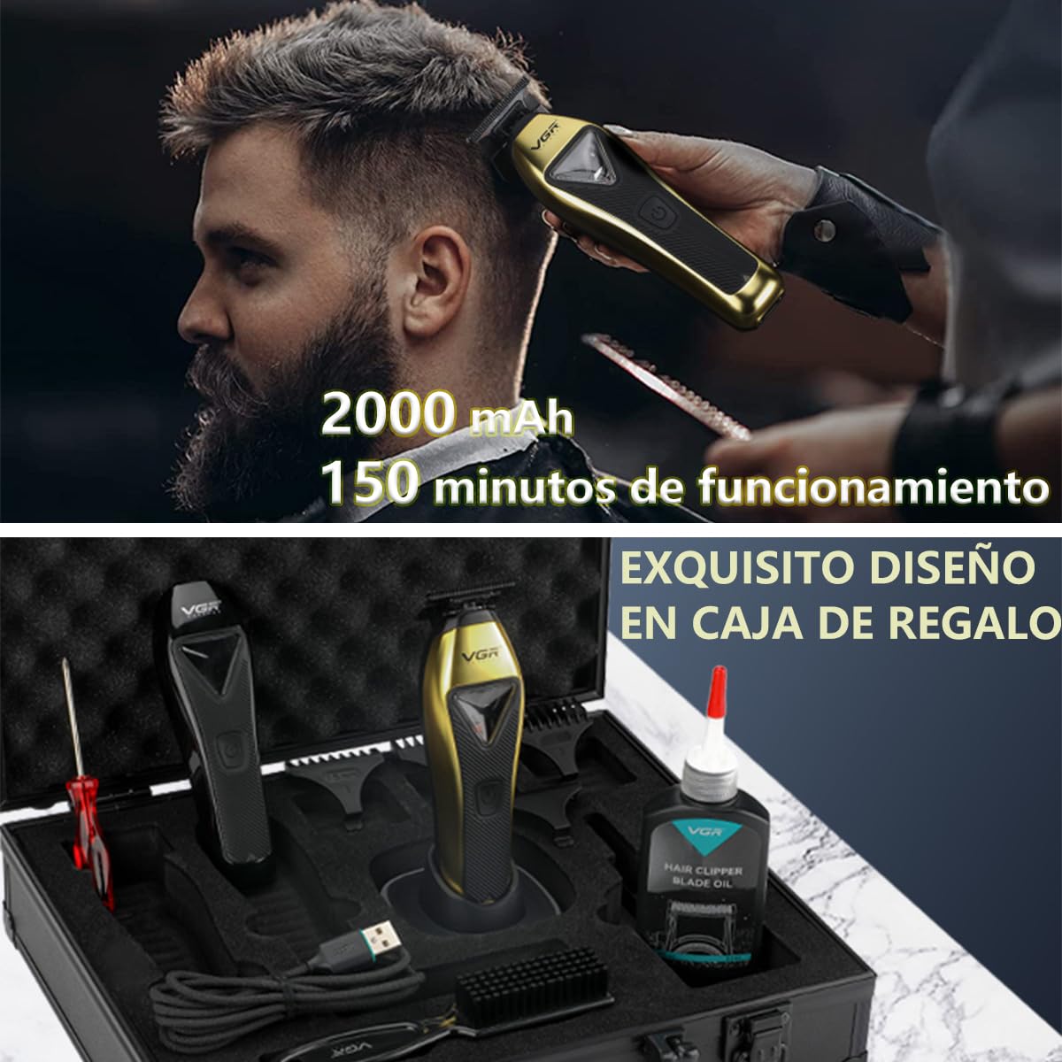 VGR 994 Cortapelos para Hombre, Motor Vectorial, 10000 RPM, Base de Carga | Cortapelos y Recortadora de Barba Profesional – Cuchilla en T con Revestimiento DLC para Barberos