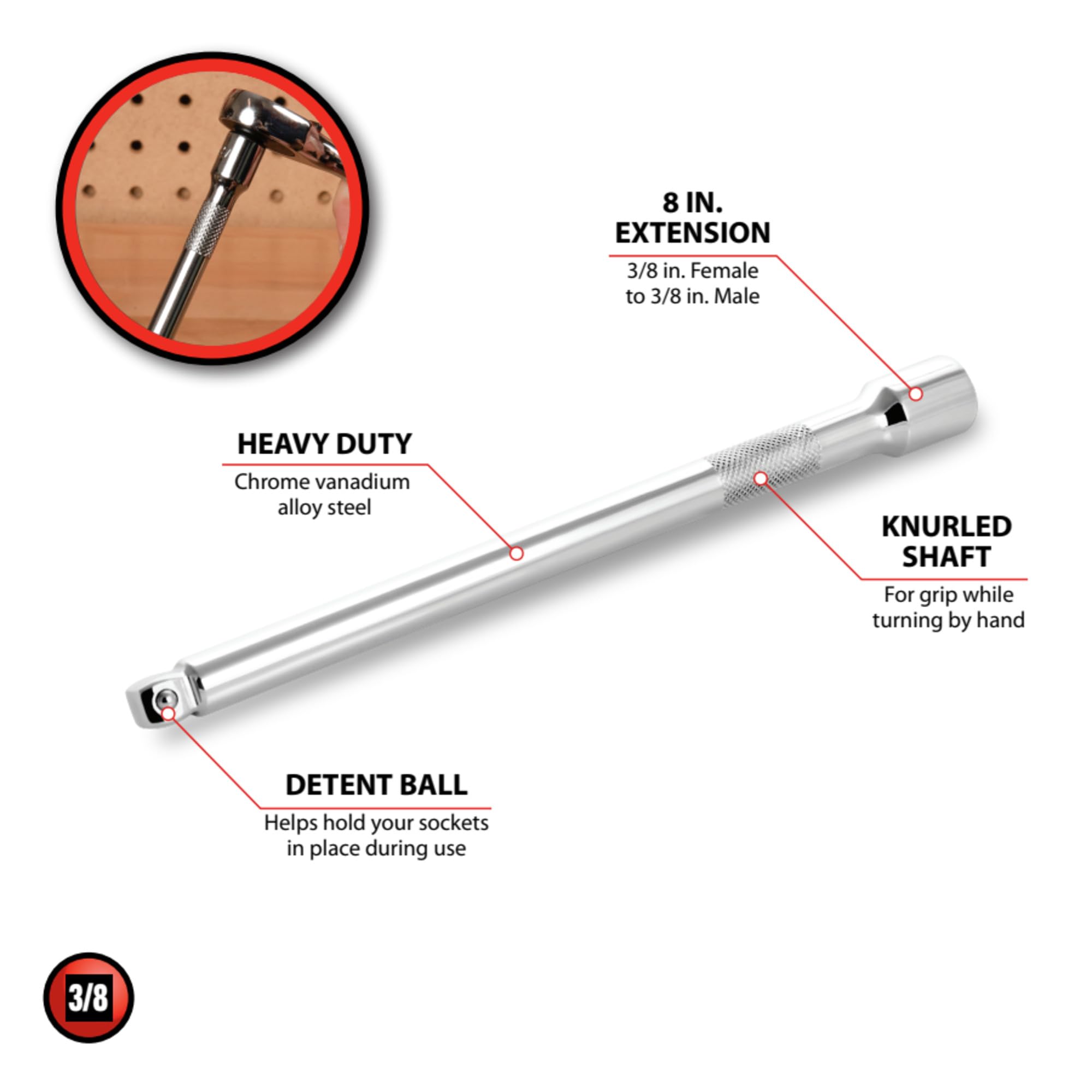 Performance Tool W38149 Bar-8" 3/8" Dr 8" Wobble Extension