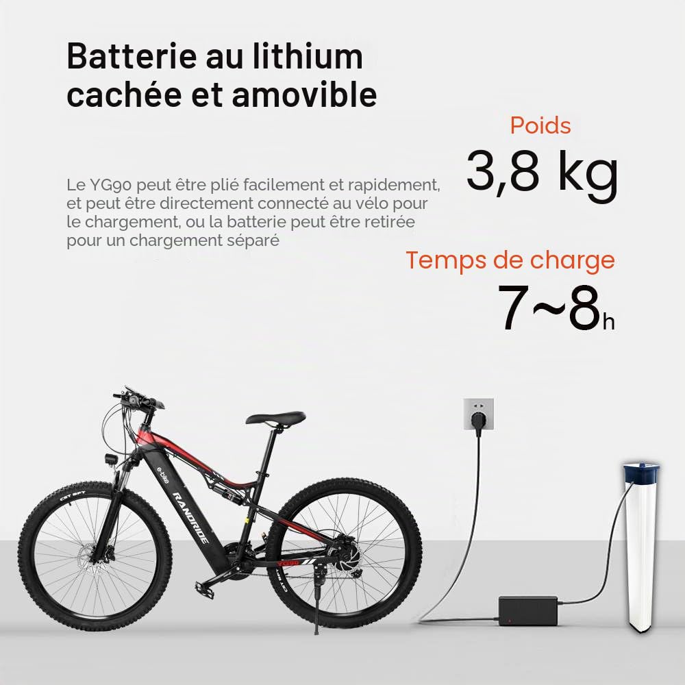 YG90 Vélo électrique Frein à Disque hydraulique Batterie Li-ION 21 Vitesses Cadre en Alliage d'aluminium Vélo d'assistance