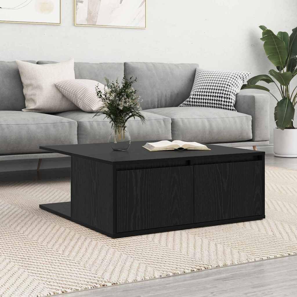 Table basse chêne noir carrée 80x80cm meuble salon avec rangement