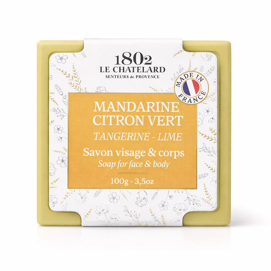 LeChatelard Palm Oil Free Fragrant Soap Tangerine & Lime Face & Body Soap 100g – Traditional Marseille Recipe | Sweet Almond Oil | Coconut Oil | Olive Oil | Vegan | Eco Friendly | Natural Fragrance from Grasse | All Skin Types-image-11