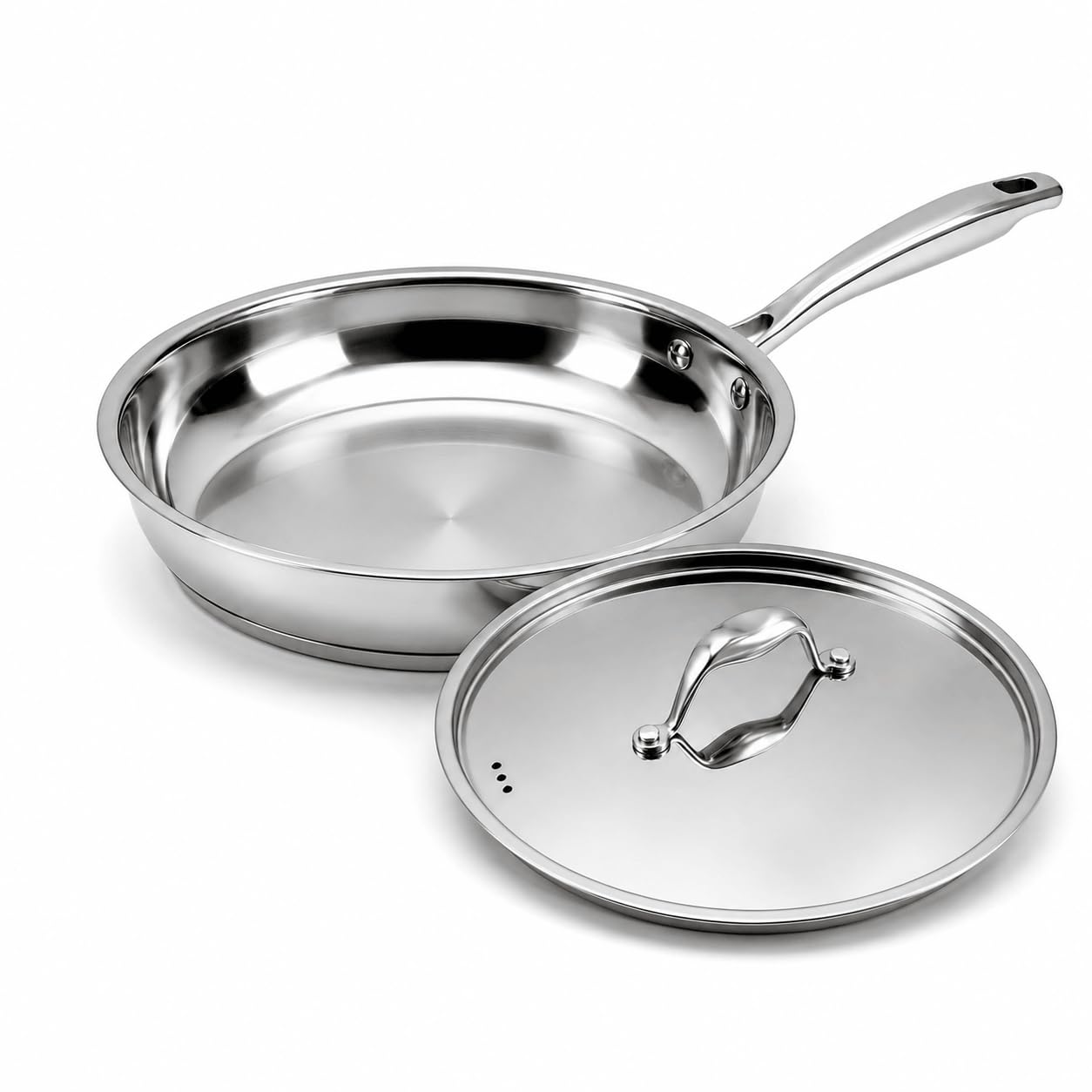 Nontoxicook 28cm 3.39L Stainless Steel Frying Pan with Steel Lid