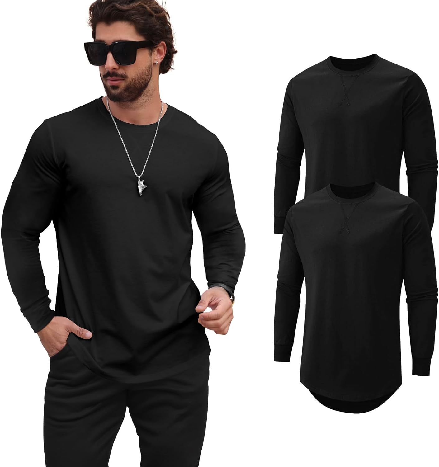 Mens T Shirts Casual Hipster Hip Hop Longline Crewneck Tee Shirts