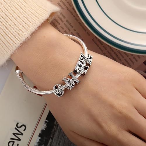 Miniatura 4 de Gothic Vine Initial Letter Fits Pandora Bracelets 925 Sterling Silver A-Z Bracelet Charms Alphabet Charms for Bracelets Necklace DIY Anklet Bead