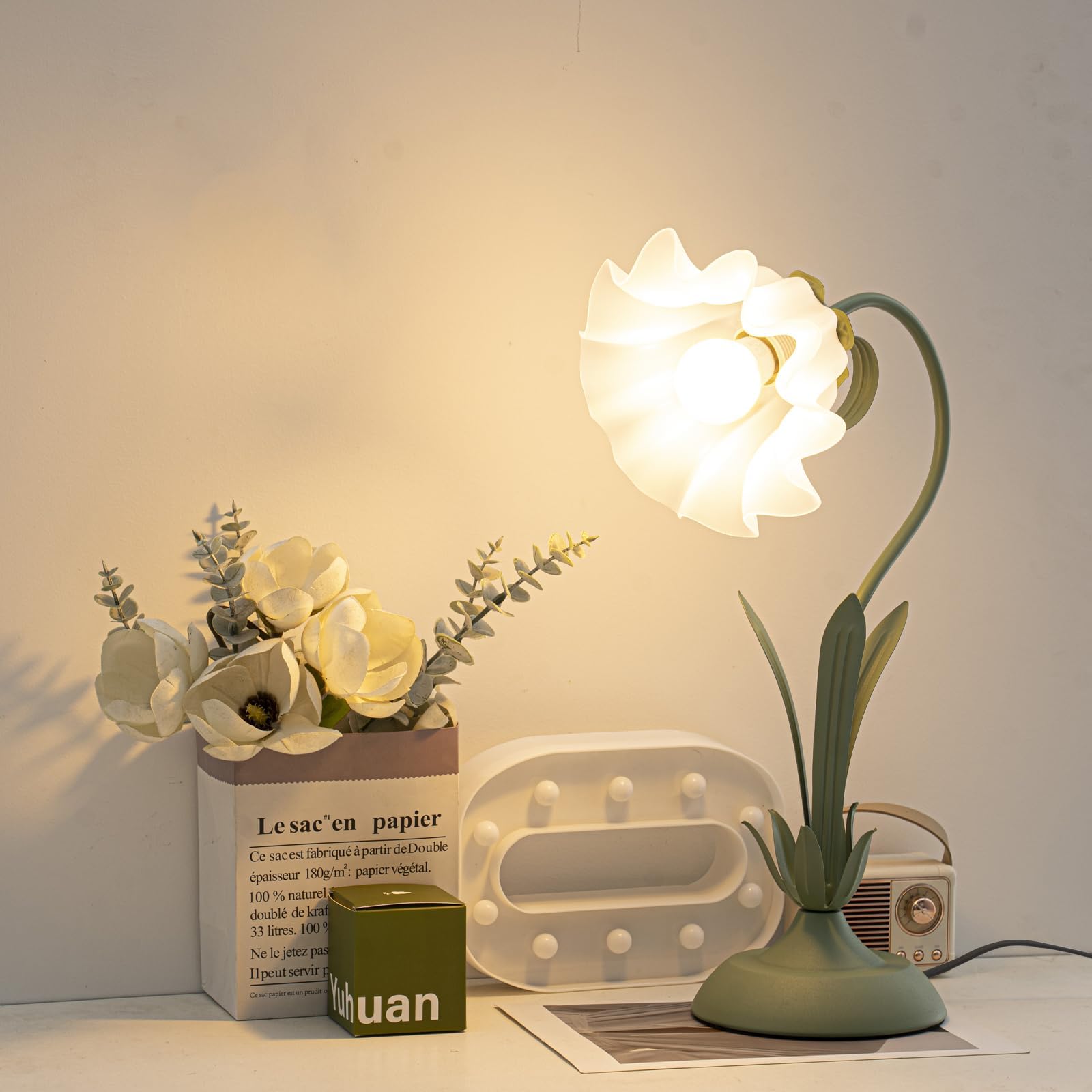 Verde Lampada Da Scrivania,Dimmerabile Lampada Da Comodino A Collo Di Cigno,Lampada Da Tavolo Mughetto Paralume In Acrilico Lampada Da Lettura Per Bambini Studio Dormitorio Camera Letto