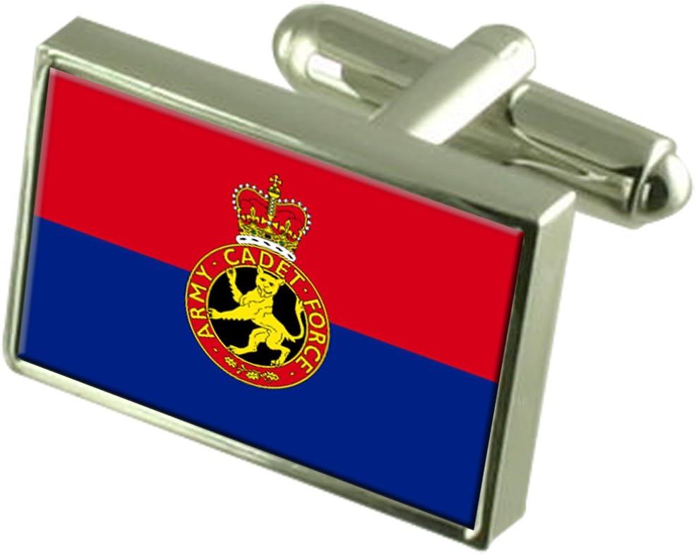 Army Cadet Military England Sterling Silver Flag Cufflinks Engraved Box