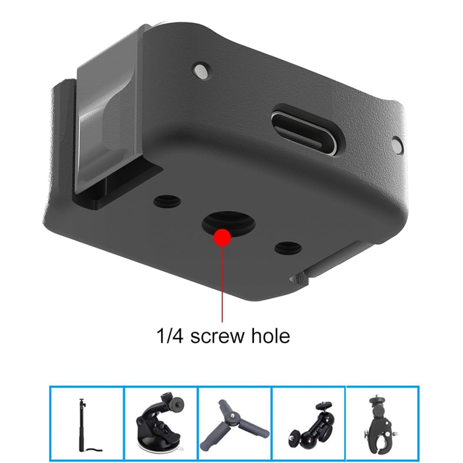 Adattatore di ricarica per DJI OSMO Pocket 3 Type-C Base di ricarica Dock Stand CNC in lega di alluminio con foro per vite da 1/4 e interfaccia pieghevole a due poli