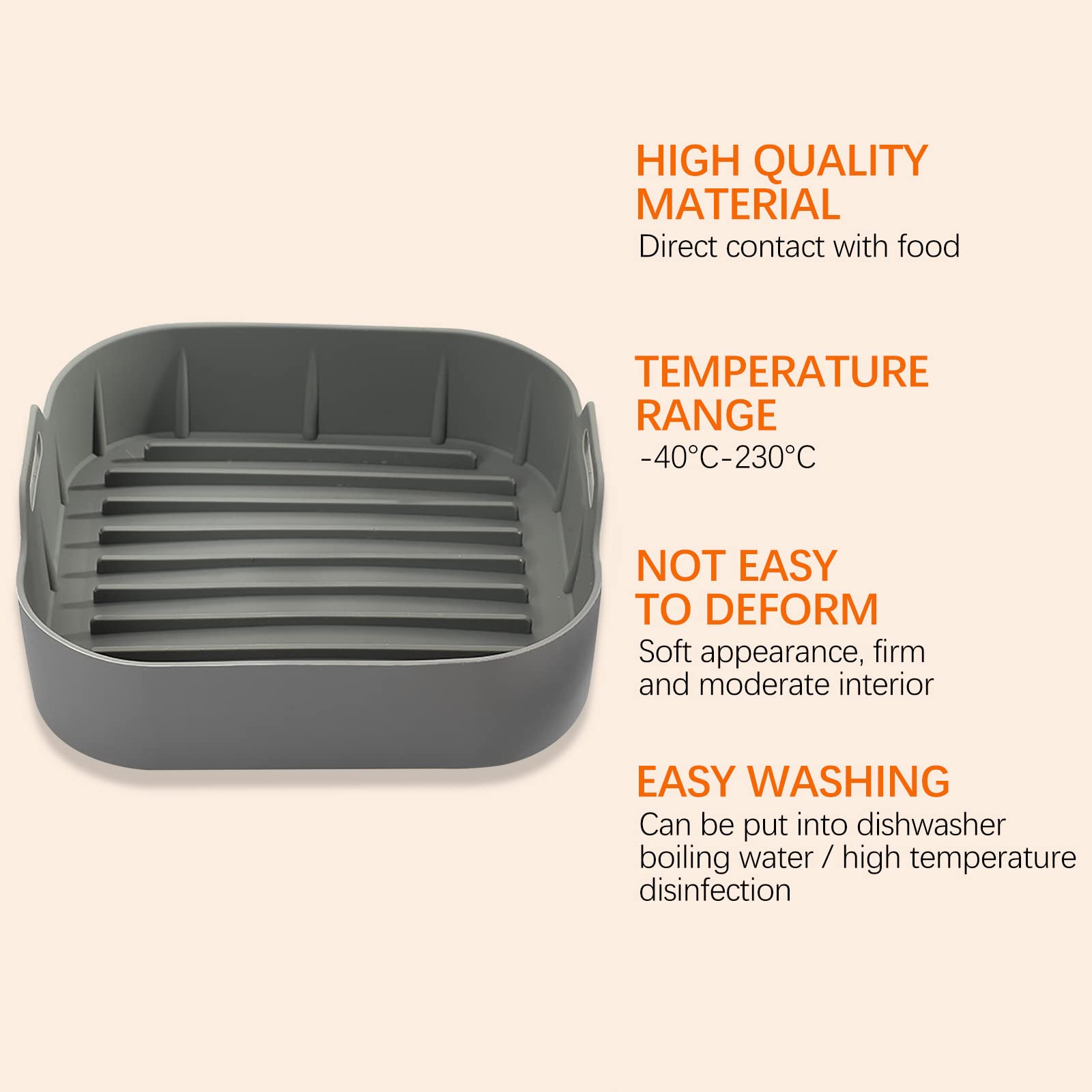 qxpdd Air Fryer Silicone Pot, Air Fryer Liners, Wiederverwendbar Antihaft Luftfritteuse Matten, Silicone Air Fryer Basket, Heißluftfritteusen Ofenzubehör Quadratisches Tablett (2 pcs)