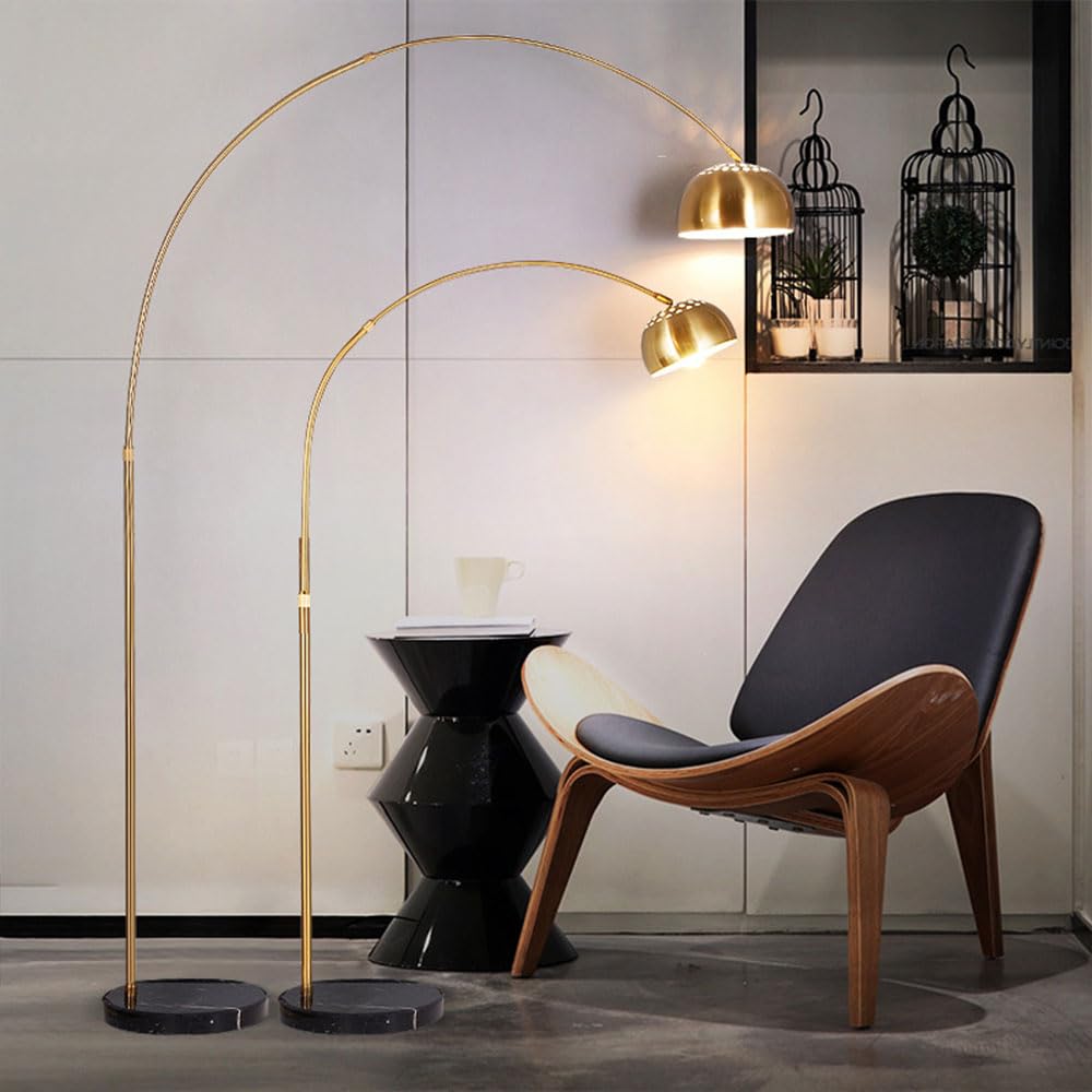 KSHSAA Lampada da terra ad arco in metallo Luci da pavimento per interni dorate sopra il divano Lampada da terra ad arco alta per camera da letto, ufficio, soggiorno (altezza regolabile)