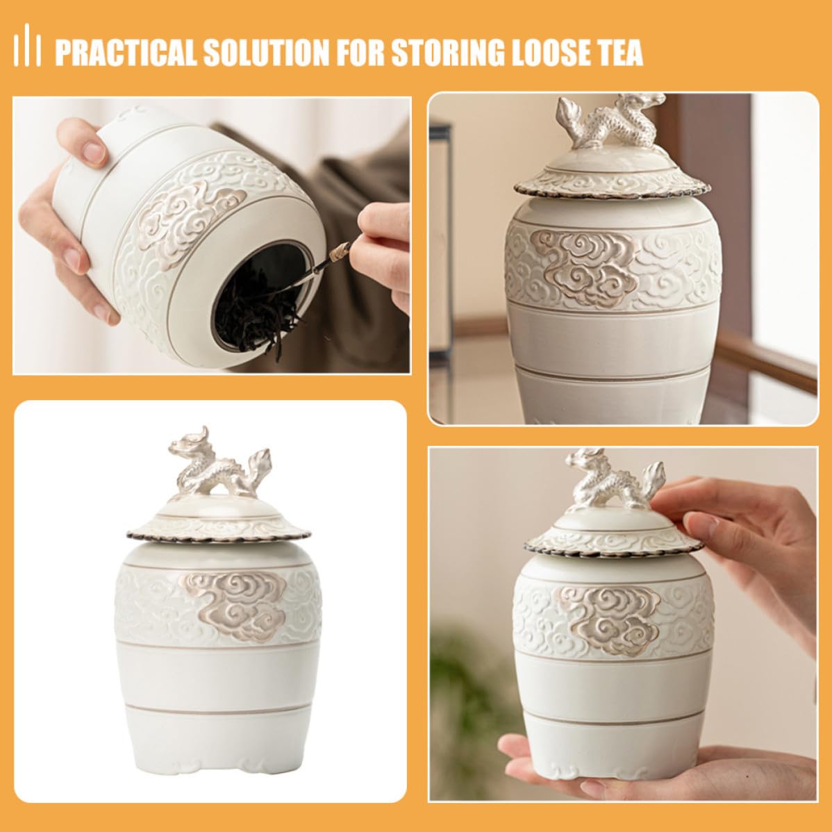 Operitacx Bote Decorativo para Almacenamiento de Té Suelto de Cerámica Capacidad de 500ml y Cierre Hermético Adecuado para Decoración del Hogar