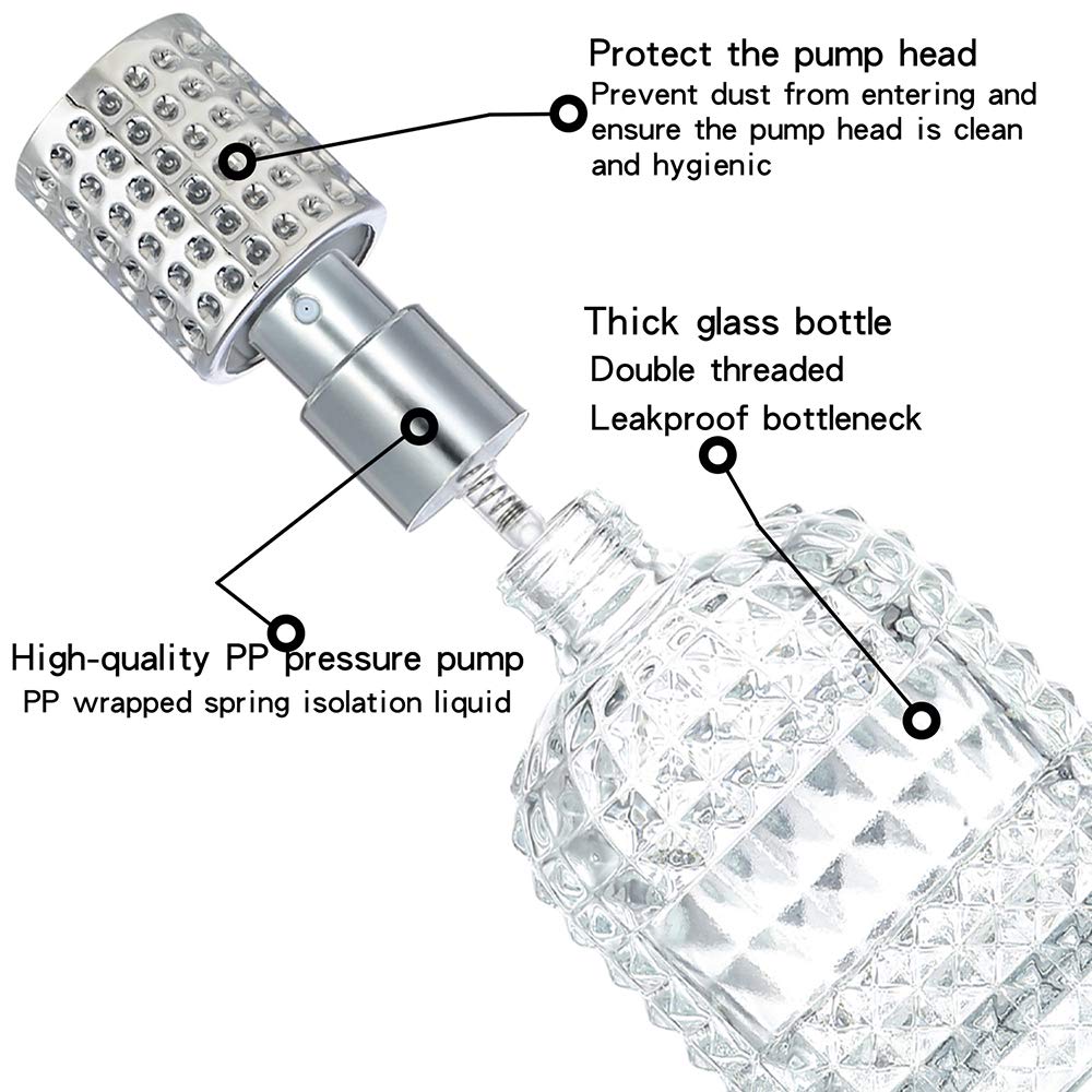 2 Pack 30ml 50ml Clear Empty Glass Spray Bottles，Refillable Empty Atomizer Perfume Bottles，Atomizer Spray Bottle With 4 Free kinds of perfume dispenser (50ml Silver cap and 30ml Silver cap)