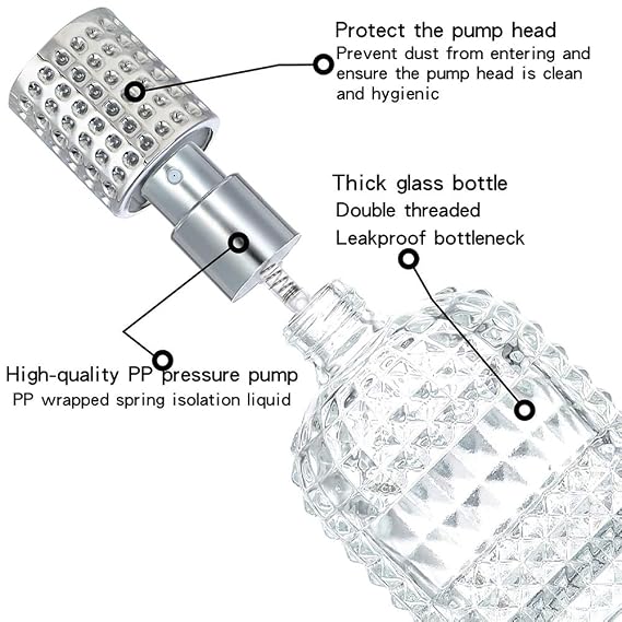 2 Pack 30ml Refillable Clear Glass Fine Mist Empty Spray Perfume Bottles, Atomizer Spray Bottle With 4 kinds of perfume dispenser (Silver cap and Gold cap)