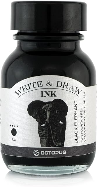 Octopus Write and Draw Ink 347 Black Elephant, wodoodporny tusz do pisania i rysowania, tusz do kaligrafii, odporny na działanie światła, tusz do piór wiecznych, czarny, 50 ml