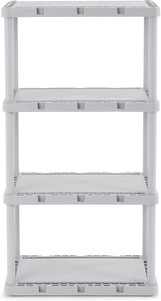 Gracious Living 4 Shelf Knect-A-Shelf Ventilated Light Duty Storage Unit Organizer System for Home, Garage, Basement, and Laundry, Gray.