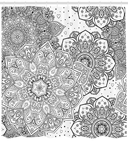 ABAKUHAUS Mandala Shower Curtain, Eastern Lace Floral Illustration with Moroccan Effects and Folkloric Feels - Image 2